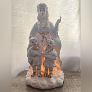 19th Century Light-up French White Porcelain With Gold Madonna Figurine Statue